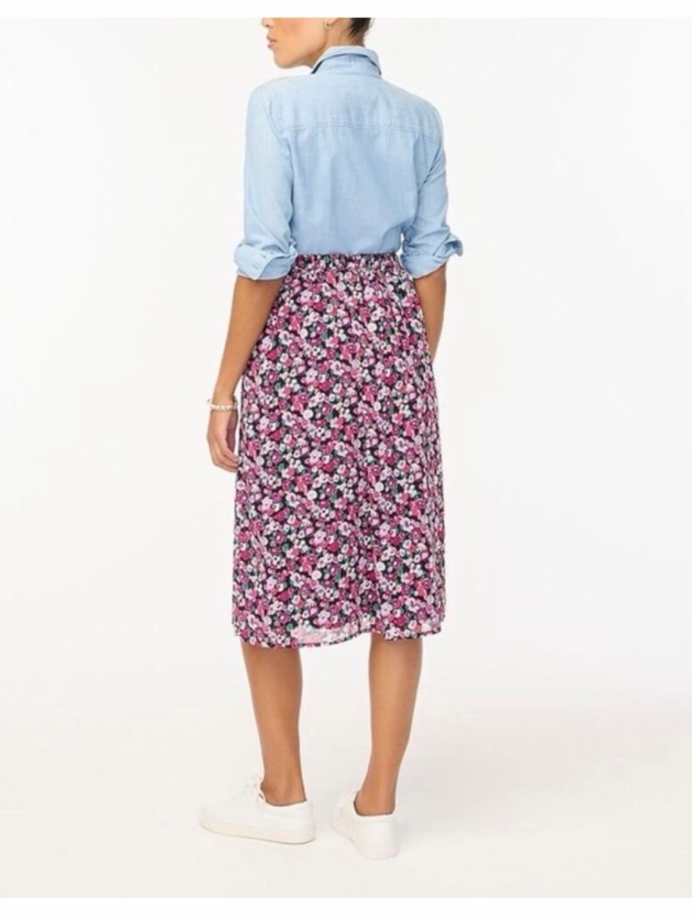 J. Crew Factory Pink and Black Floral A-line Midi Skirt - Picture 2 of 9